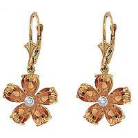 Citrine and Diamond Flower Petal Drop Earrings 4.4ctw in 9ct Gold