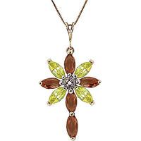 Citrine, Diamond and Garnet Flower Cross Pendant Necklace 1.98ctw in 9ct Gold