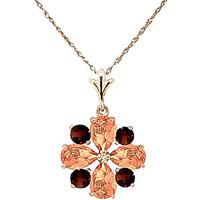 Citrine and Garnet Sunflower Pendant Necklace 2.43ctw in 9ct Gold