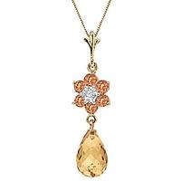 Citrine and Diamond Flower Pendant Necklace 2.75ctw in 9ct Gold