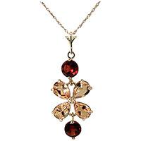 Citrine and Garnet Blossom Pendant Necklace 3.15ctw in 9ct Gold