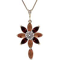 Citrine, Diamond and Garnet Flower Cross Pendant Necklace 1.98ctw in 9ct Gold