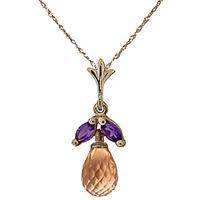 Citrine and Amethyst Snowdrop Pendant Necklace 1.7ctw in 9ct Gold