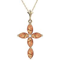 Citrine and Diamond Vatican Cross Pendant Necklace 1.08ctw in 9ct Gold