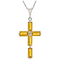 Citrine Cross Pendant Necklace 1.15ctw in 9ct White Gold