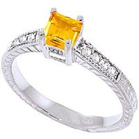 Citrine and Diamond Shoulder Set Ring 0.5ct in 9ct White Gold