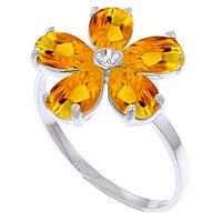 Citrine and Diamond Five Petal Ring 2.2ctw in 9ct White Gold