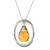 Citrine and Diamond Pendant Necklace 9.5ct in 9ct White Gold