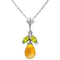 Citrine and Peridot Snowdrop Pendant Necklace 1.7ctw in 9ct White Gold