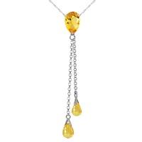 Citrine Droplet Pendant Necklace 3.75ctw in 9ct White Gold