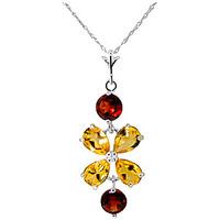 Citrine and Garnet Blossom Pendant Necklace 3.15ctw in 9ct White Gold