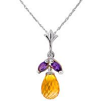 Citrine and Amethyst Snowdrop Pendant Necklace 1.7ctw in 9ct White Gold