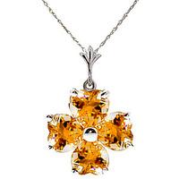 Citrine Four Leaf Clover Heart Pendant Necklace 3.8ctw in 9ct White Gold