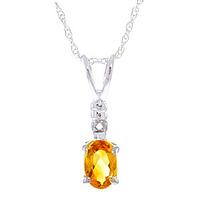 citrine and diamond pendant necklace 045ct in 9ct white gold