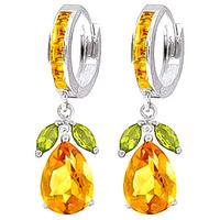 Citrine and Peridot Huggie Drop Earrings 14.3ctw in 9ct White Gold