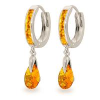 Citrine Droplet Huggie Earrings 3.3ctw in 9ct White Gold