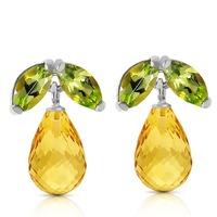 Citrine and Peridot Snowdrop Stud Earrings 3.4ctw in 9ct White Gold