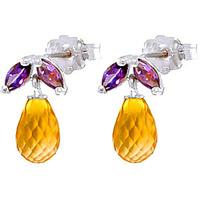 Citrine and Amethyst Snowdrop Stud Earrings 3.4ctw in 9ct White Gold