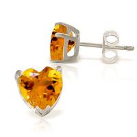 Citrine Heart Stud Earrings 3.25ctw in 9ct White Gold