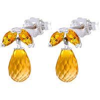 Citrine Snowdrop Briolette Stud Earrings 3.4ctw in 9ct White Gold