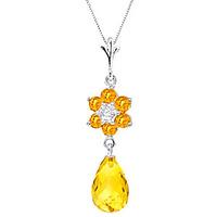 Citrine and Diamond Flower Pendant Necklace 2.75ctw in 9ct White Gold