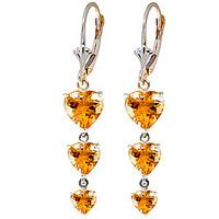 Citrine Triple Heart Drop Earrings 6.0ctw in 9ct White Gold