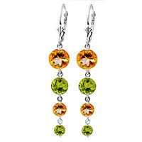 Citrine and Peridot Quadruplo Drop Earrings 7.8ctw in 9ct White Gold