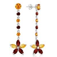 Citrine and Garnet Daisy Chain Drop Earrings 4.8ctw in 9ct White Gold