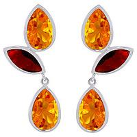 Citrine and Garnet Petal Drop Earrings 13.0ctw in 9ct White Gold