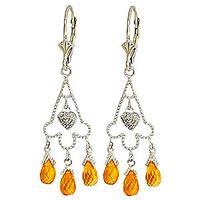 Citrine and Diamond Trilogy Drop Earrings 4.2ctw in 9ct White Gold