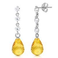 Citrine and Diamond Chain Droplet Earrings 3.0ctw in 9ct White Gold