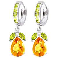 Citrine and Peridot Huggie Drop Earrings 14.3ctw in 9ct White Gold