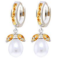 Citrine and Pearl Dewdrop Huggie Earrings 10.3ctw in 9ct White Gold