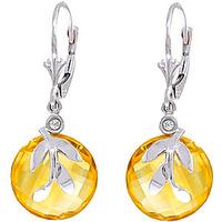 Citrine and Diamond Olive Leaf Drop Earrings 10.6ctw in 9ct White Gold