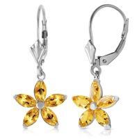 Citrine Flower Star Drop Earrings 2.8ctw in 9ct White Gold