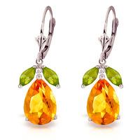 Citrine and Peridot Drop Earrings 13.0ctw in 9ct White Gold