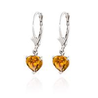 Citrine Heart Drop Earrings 3.05ctw in 9ct White Gold