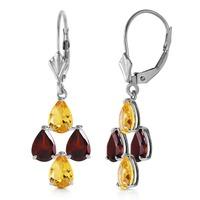 Citrine and Garnet Drop Earrings 3.9ctw in 9ct White Gold