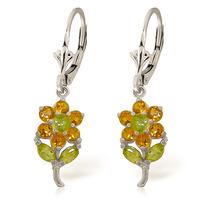 Citrine and Peridot Flower Petal Drop Earrings 2.12ctw in 9ct White Gold