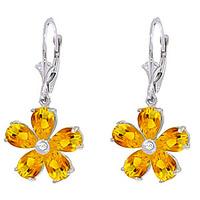 Citrine and Diamond Flower Petal Drop Earrings 4.4ctw in 9ct White Gold