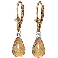 Citrine and Diamond Droplet Earrings 4.5ctw in 9ct Gold