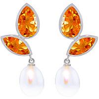 citrine and pearl petal drop earrings 160ctw in 9ct white gold