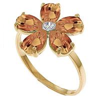 Citrine and Diamond Five Petal Ring 2.2ctw in 9ct Gold