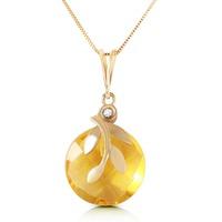 Citrine and Diamond Olive Leaf Chequer Pendant Necklace 5.3ct in 9ct Gold