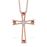 Citrine and Diamond Cross Pendant Necklace 0.4ctw in 9ct Rose Gold