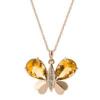 Citrine and Diamond Butterfly Pendant Necklace 7.0ctw in 9ct Rose Gold