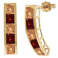 Citrine and Garnet Channel Set Stud Earrings 4.5ctw in 9ct Gold