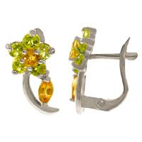 Citrine and Peridot Flower Stud Earrings 1.72ctw in 9ct White Gold