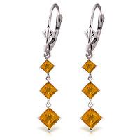 Citrine Three Stone Drop Earrings 4.79ctw in 9ct White Gold