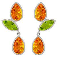 Citrine and Peridot Petal Drop Earrings 13.6ctw in 9ct White Gold